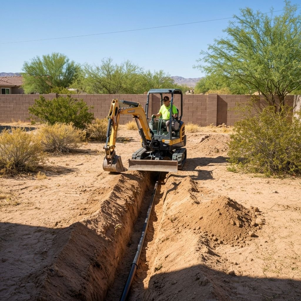 Utility trenching for irrigation system in St. George neighborhood